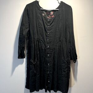 Gorgeous GUDRUN SJODEN black linen top tunic - size L